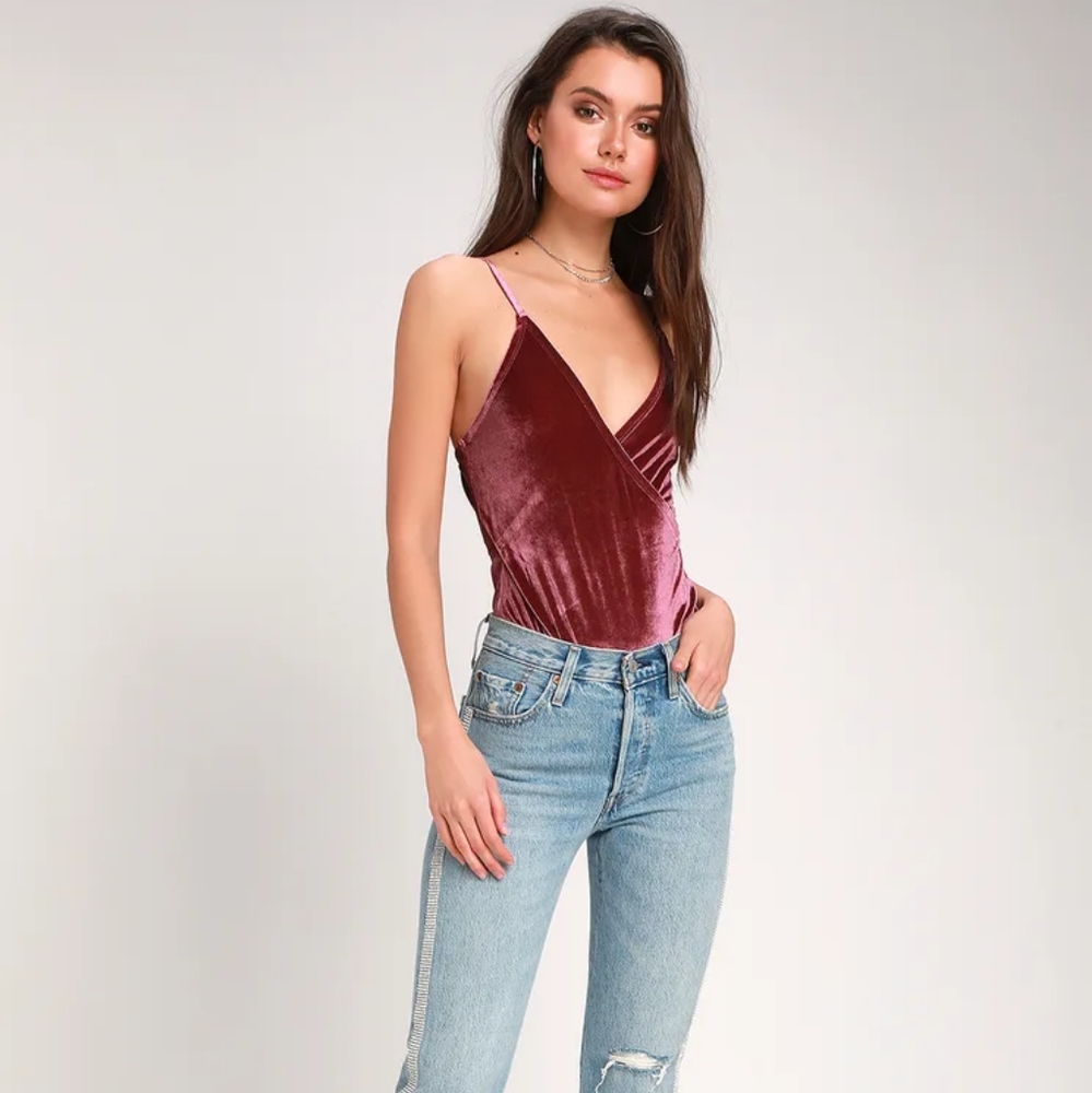Lulu's Mauve Velvet Bodysuit, Small